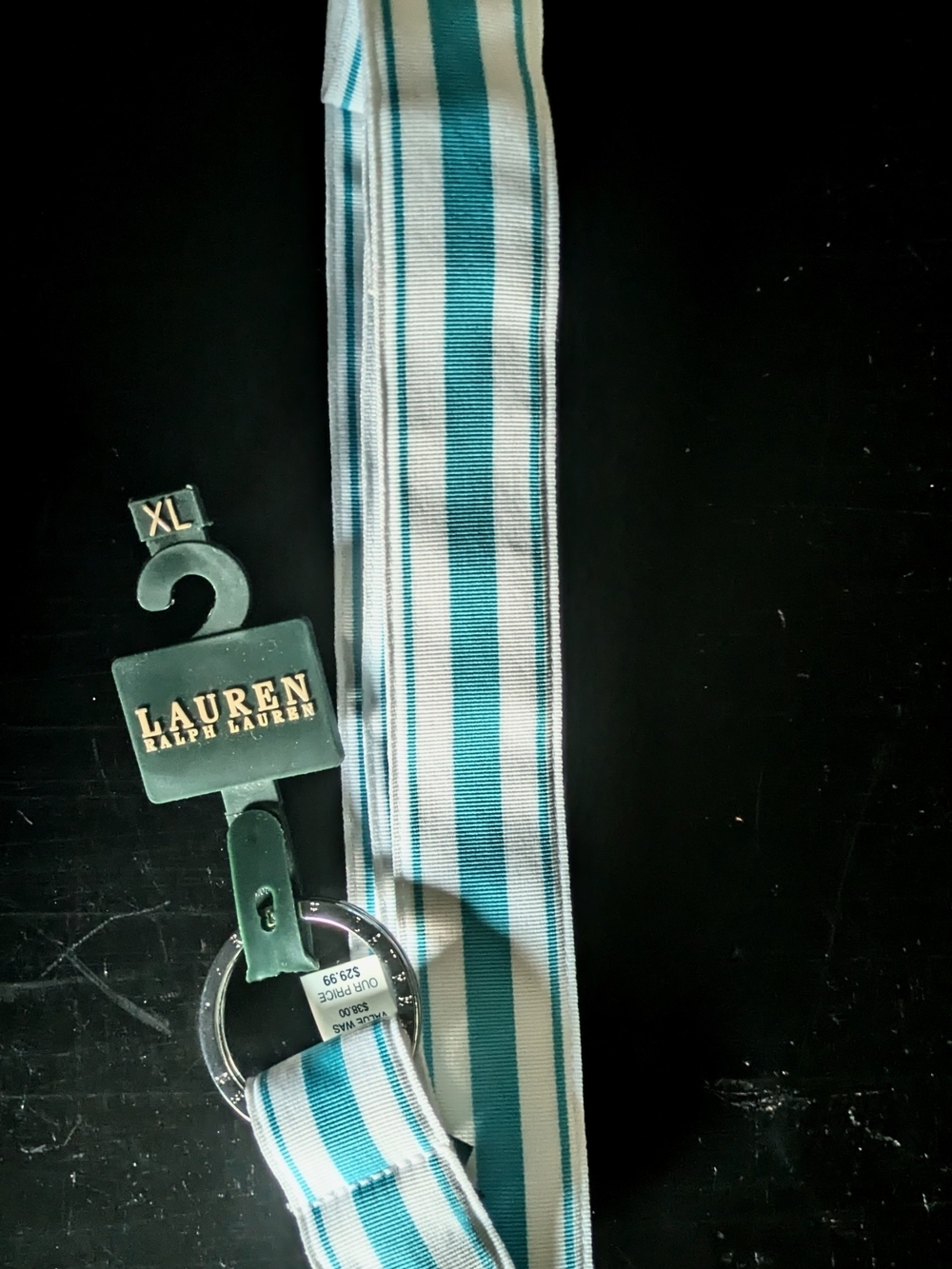 Ralph Lauren Unisex Striped Web Fabric Belt in Teal and White XL